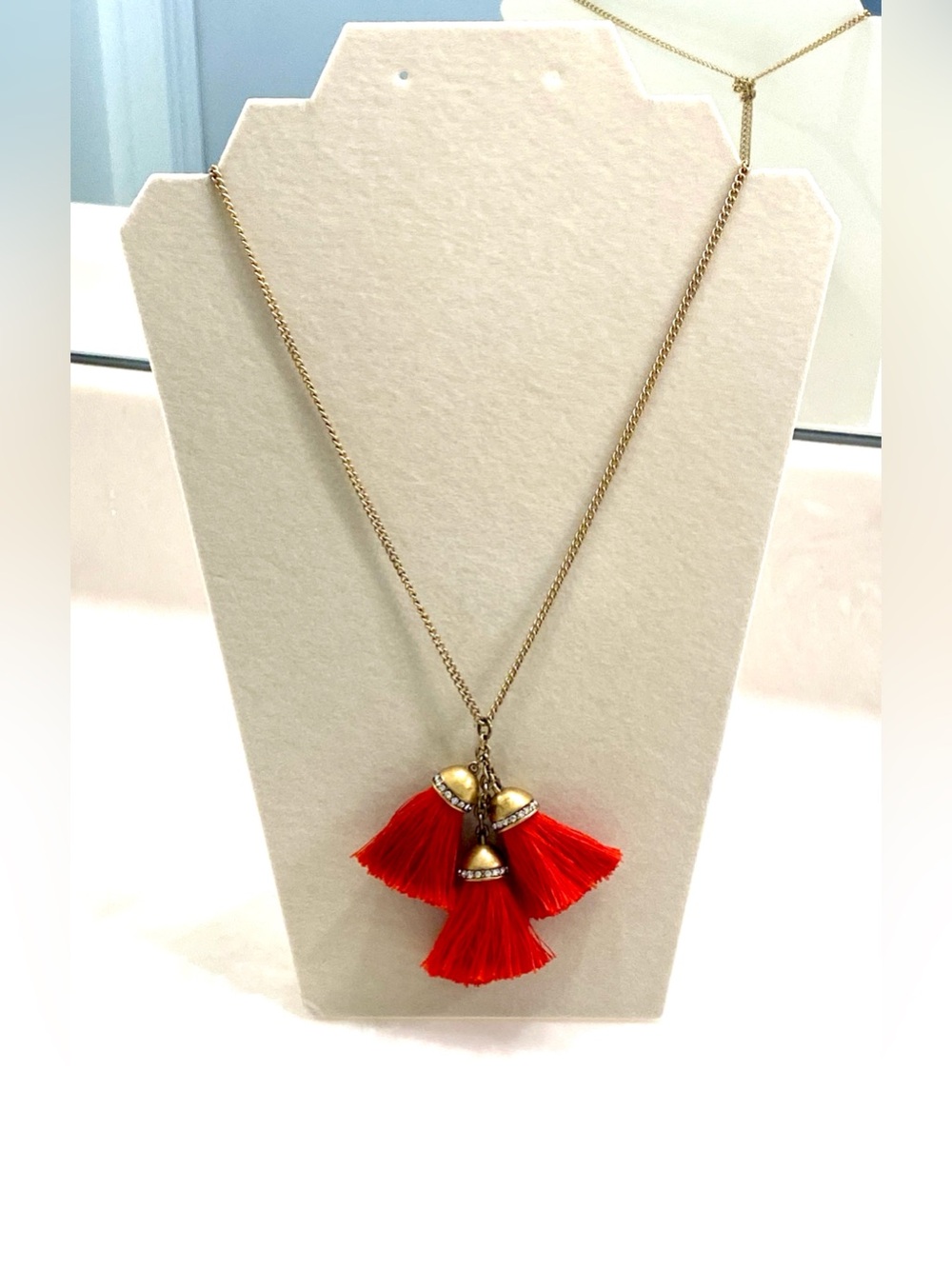 J. Crew Gold-Tone Long Necklace with Red Tassel Cluster